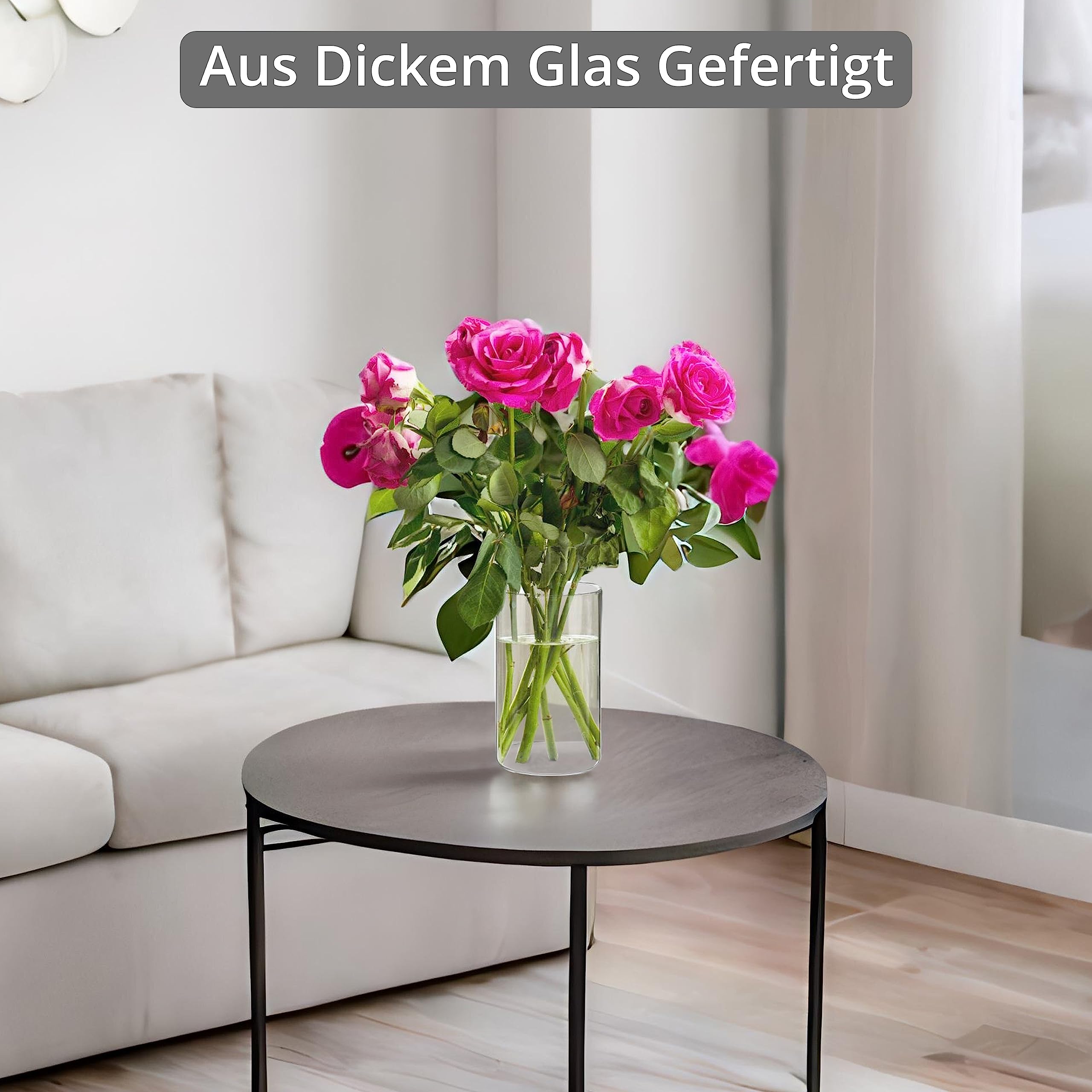 Winter Shore 3er Glasvasen Set 15 cm – Klare Zylinder Glasvasen für Kerzen, Blumen, Muscheln & Hochzeit Tischdeko