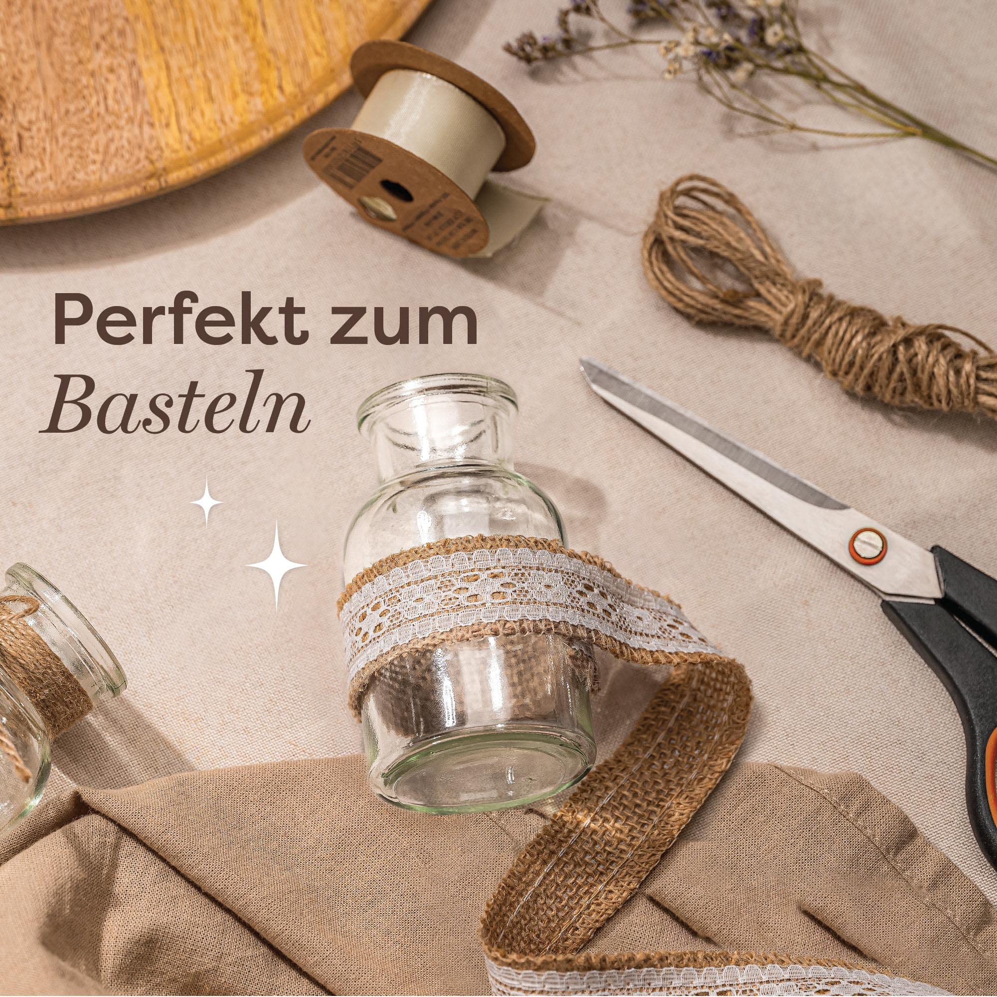 Praknu 12 Mini Glasvasen 10 cm – Vintage Tischvasen mit Juteschnur, Hochzeit & Festliche Deko, Spülmaschinenfest