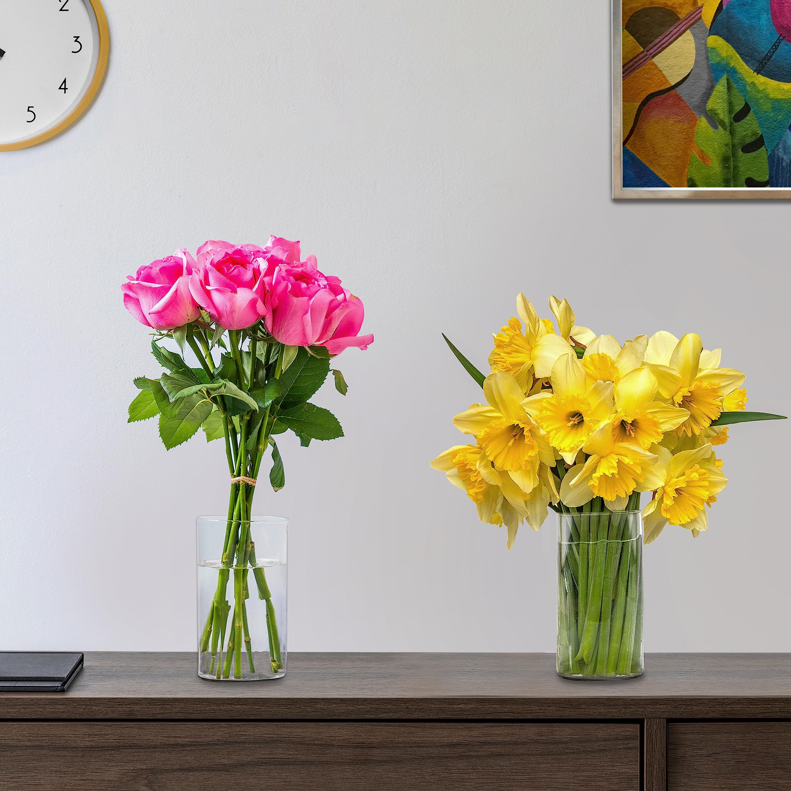 Winter Shore 3er Glasvasen Set 15 cm – Klare Zylinder Glasvasen für Kerzen, Blumen, Muscheln & Hochzeit Tischdeko