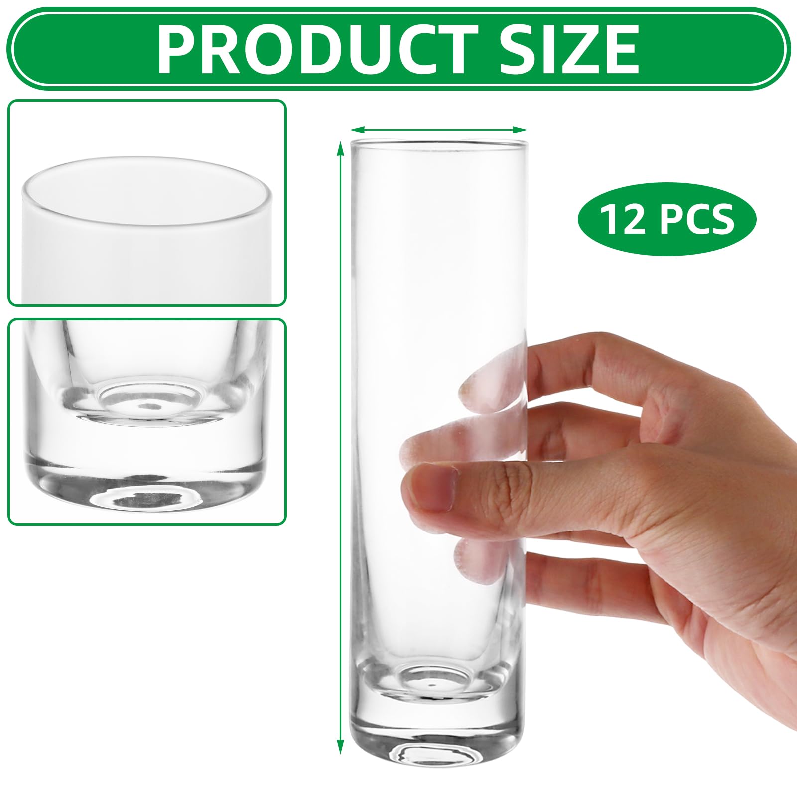 ZOFUN 12er Kleine Glasvasen Zylinder 4.7x17.5 cm – Runde Glasblumenvase für Hochzeit, Pampasgras, Rosen & Tischdeko