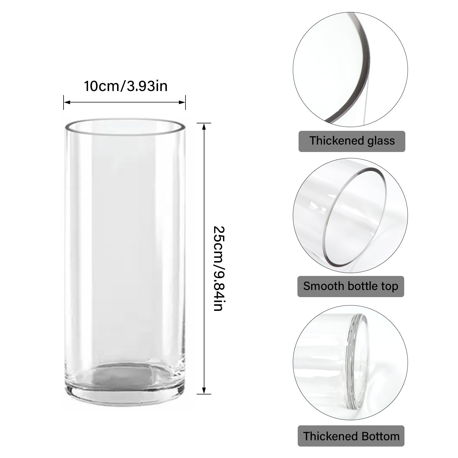 QEEYON Glaszylinder Vase 25 cm – Moderne Hohe Glasvase für Blumen, Kerzenhalter, Pflanzen & Tischdeko Wohnzimmer