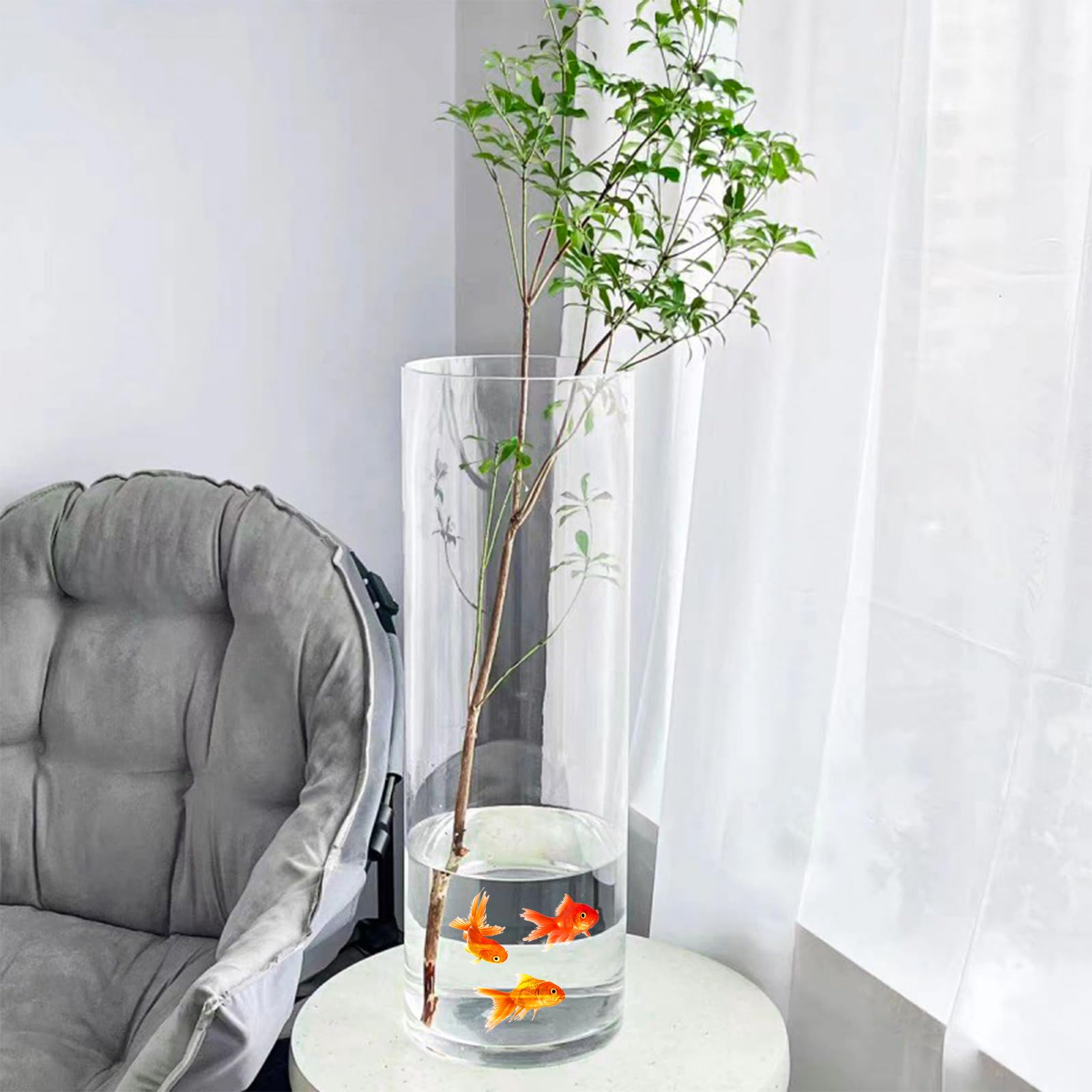 QEEYON Glaszylinder Vase 25 cm – Moderne Hohe Glasvase für Blumen, Kerzenhalter, Pflanzen & Tischdeko Wohnzimmer