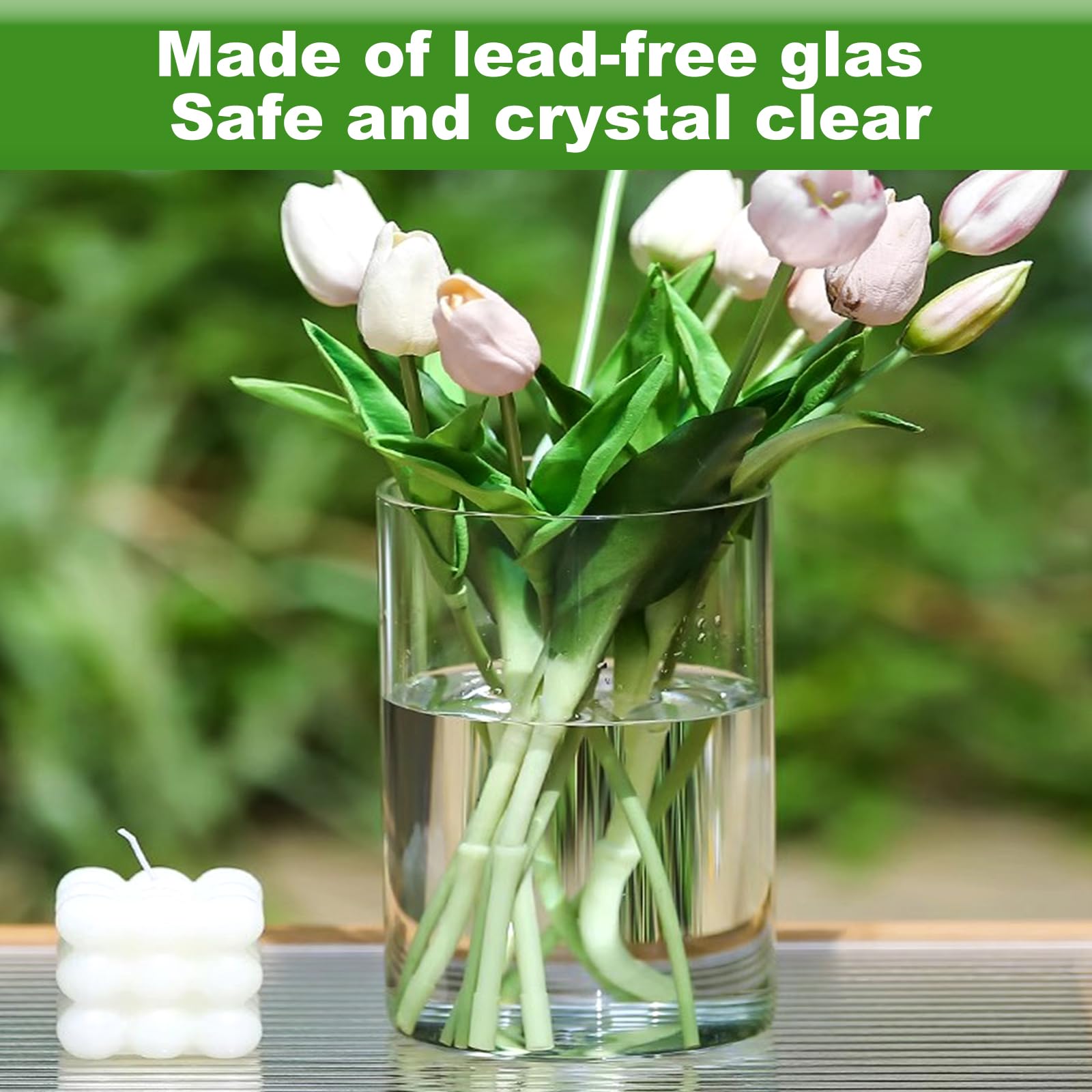 APACALI 8 Stück Glaszylinder Vasen 8.5x10 cm – Runde Klare Blumenvase für Rosen, Tulpen, Orchideen & Tischdeko