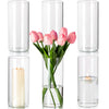 Hewory 6er Glasvasen Set – 19 cm Zylindervasen für Hochzeit, Kerzen, Windlichter & Tischdeko Party Glaszylinder