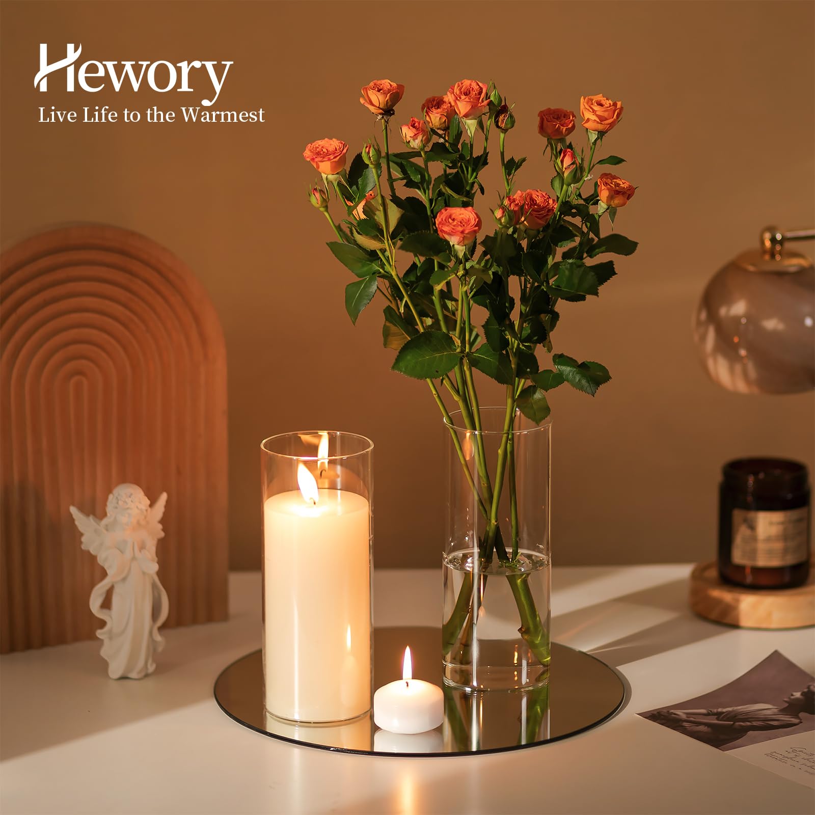 Hewory 6er Glasvasen Set – 19 cm Zylindervasen für Hochzeit, Kerzen, Windlichter & Tischdeko Party Glaszylinder