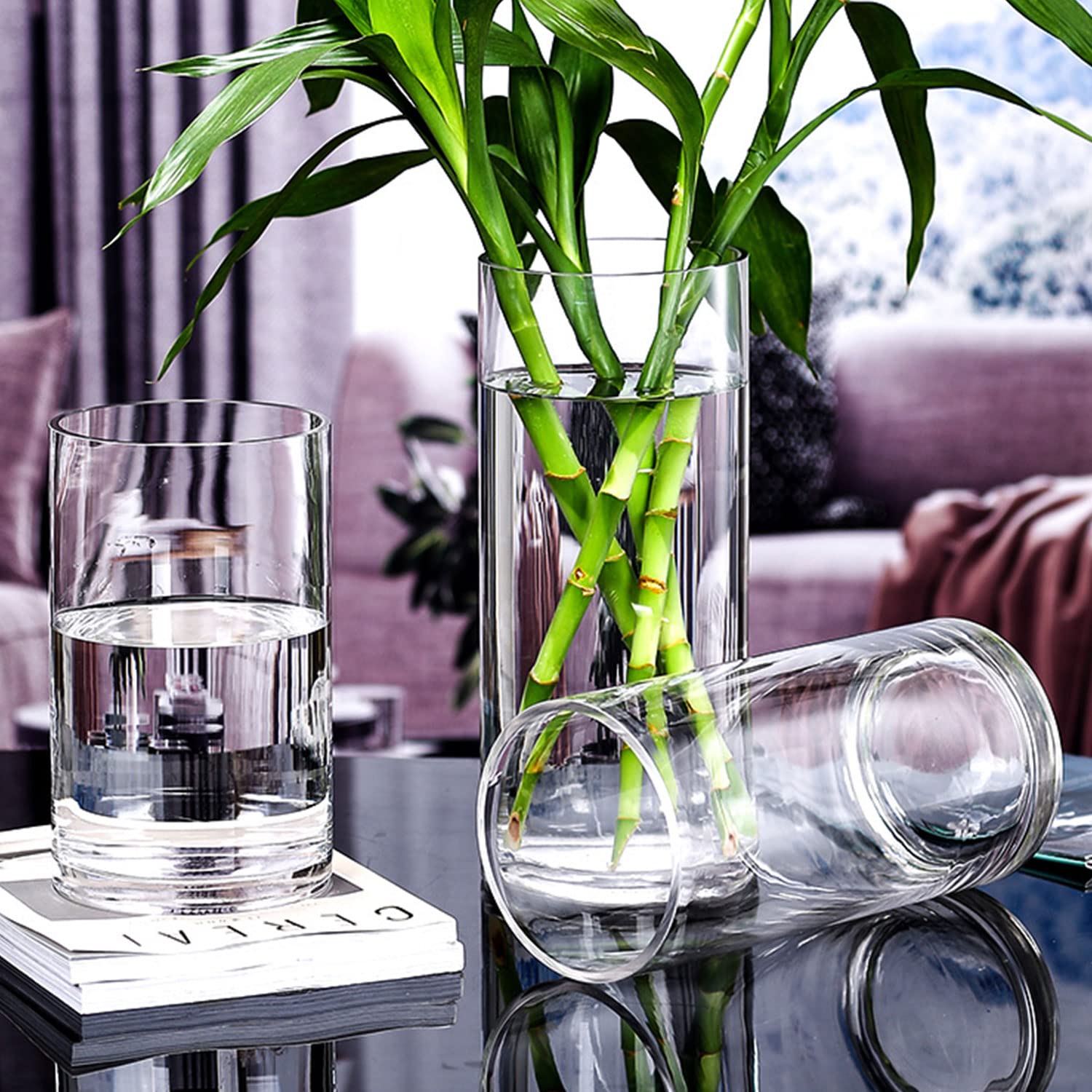 TSKDKIT Glasvase 20x10 cm – Moderne Handgemachte Kristall Zylindervase für Blumen, Kerzen & Tischdeko Wohnzimmer