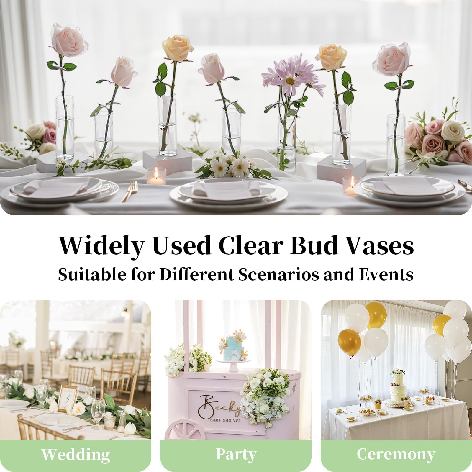 Glasseam 12er Zylinder Vasen Set – Kleine Glasvasen für Hochzeit, Tischdeko & Blumenarrangements, Modern Transparent