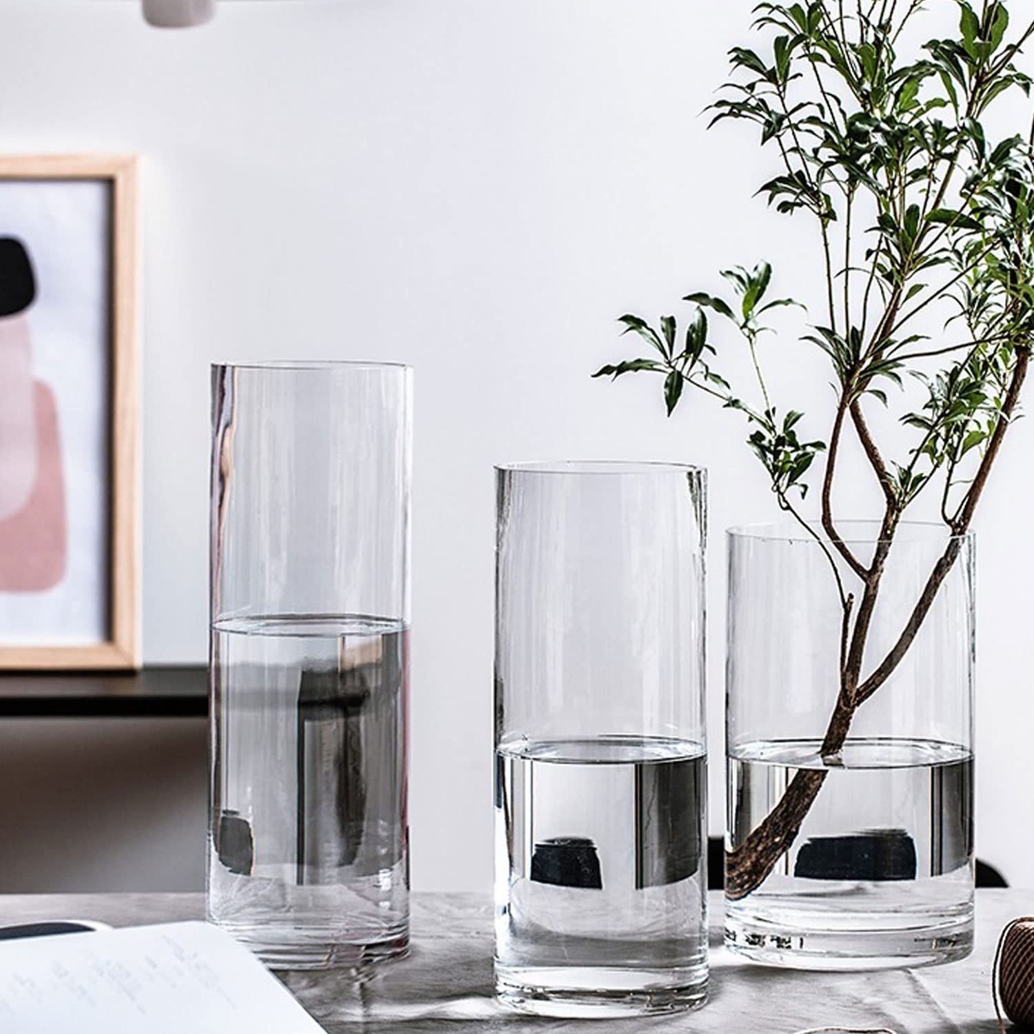 TSKDKIT Glasvase 20x10 cm – Moderne Handgemachte Kristall Zylindervase für Blumen, Kerzen & Tischdeko Wohnzimmer